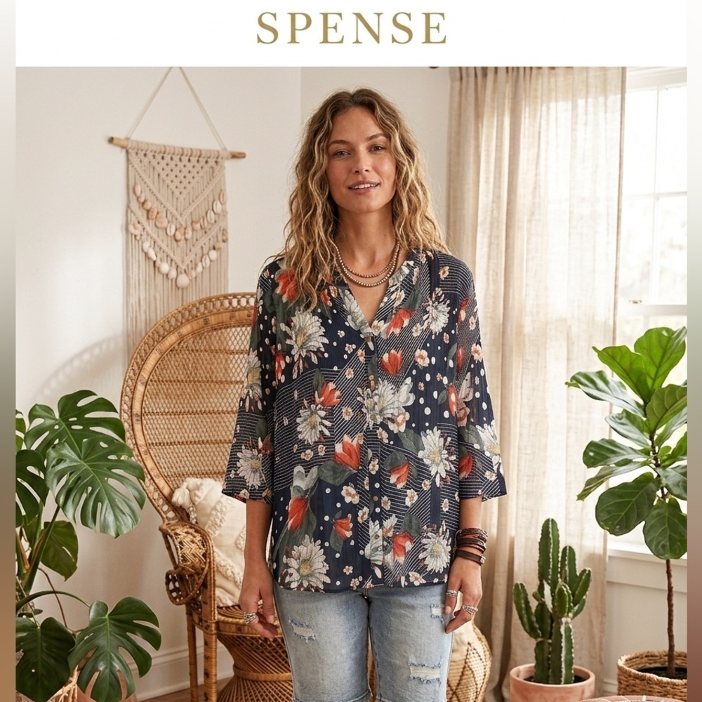Spense Navy Floral Blouse